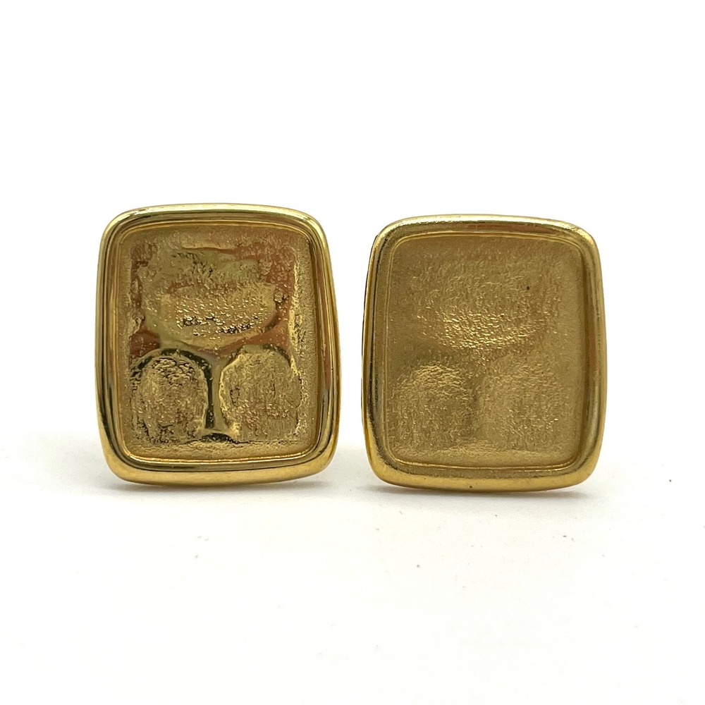 Monet Gold Clip On Earrings‎ Textured Square Statement Jewelry Vintage
